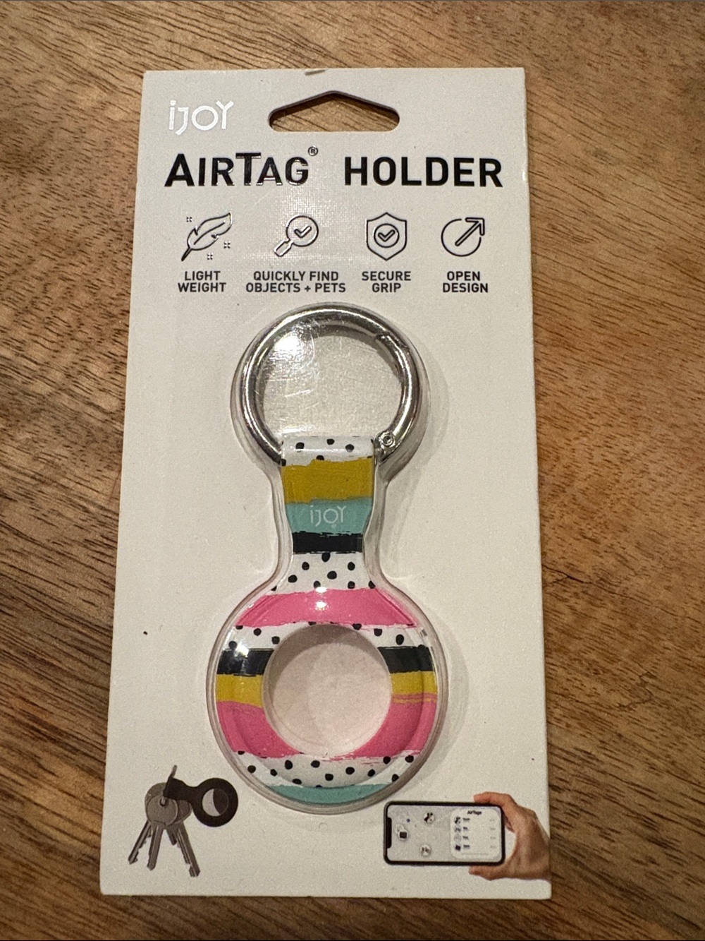 iJoy AirTag Holder - Multicolor Striped Dot Keyring